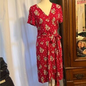 LOFT Red Floral Midi Dress